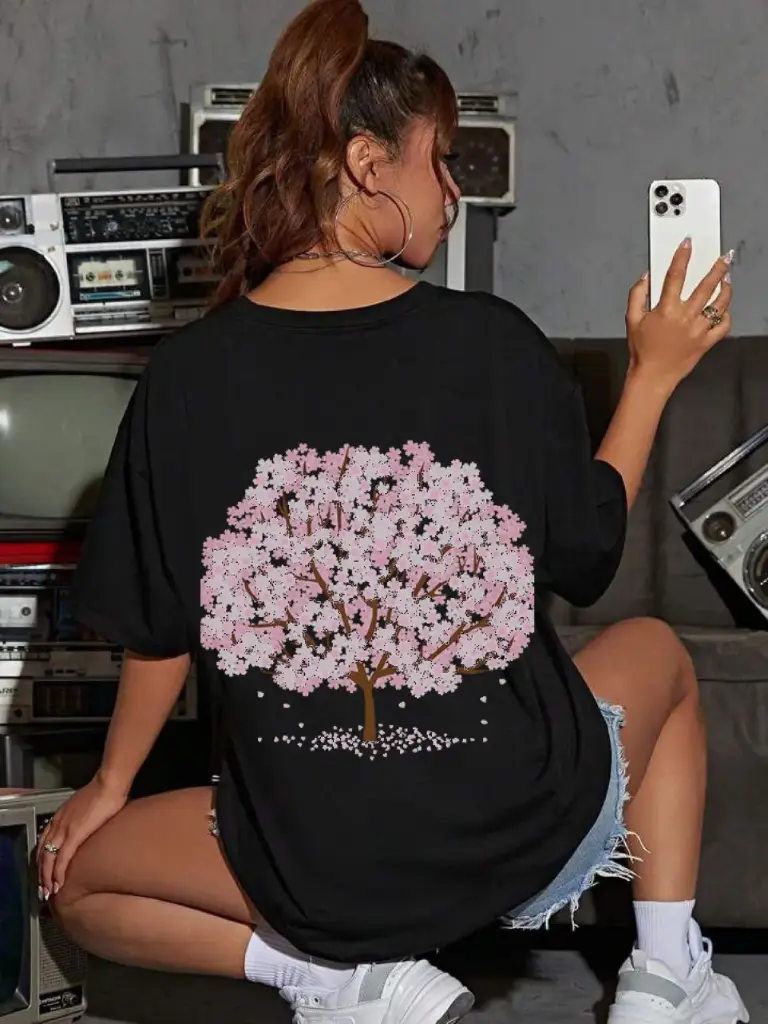 Girls Tree T-Shirts (M, black)